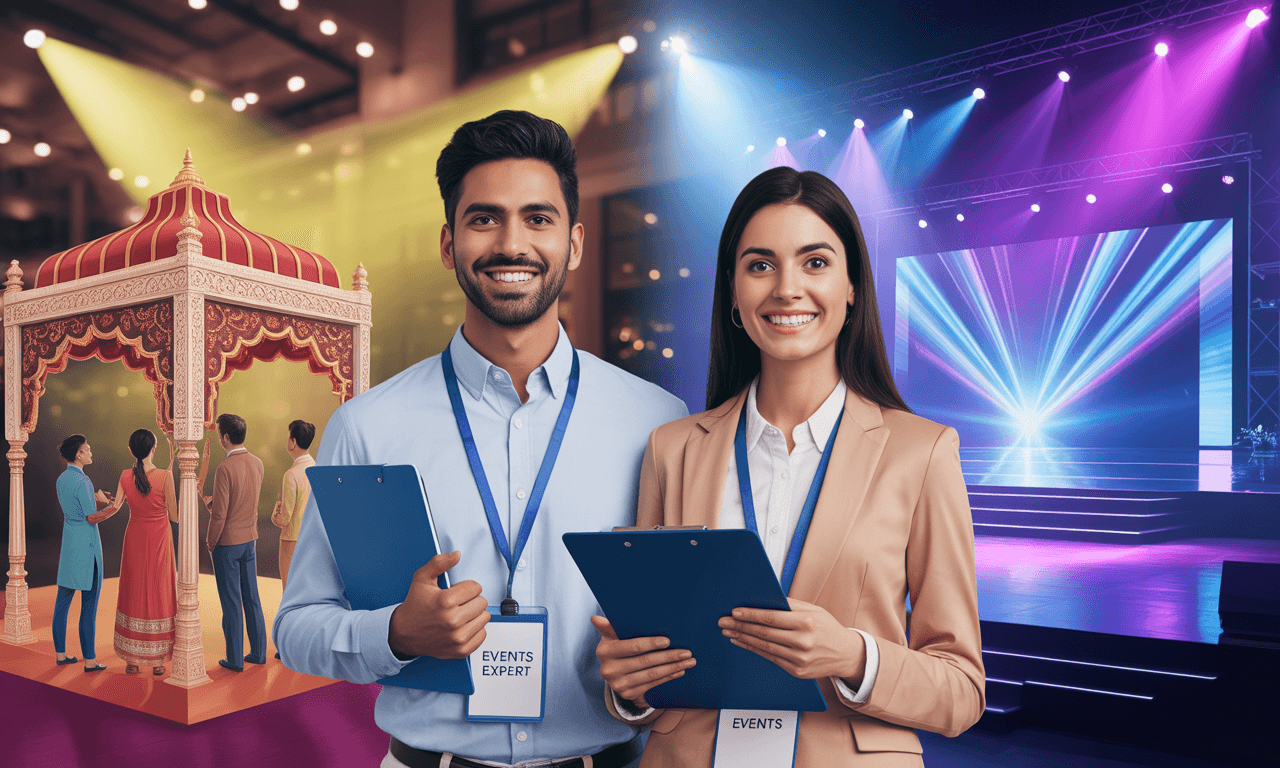 Event management industry orientation showing global trends and career roles like freelancers and agencies.