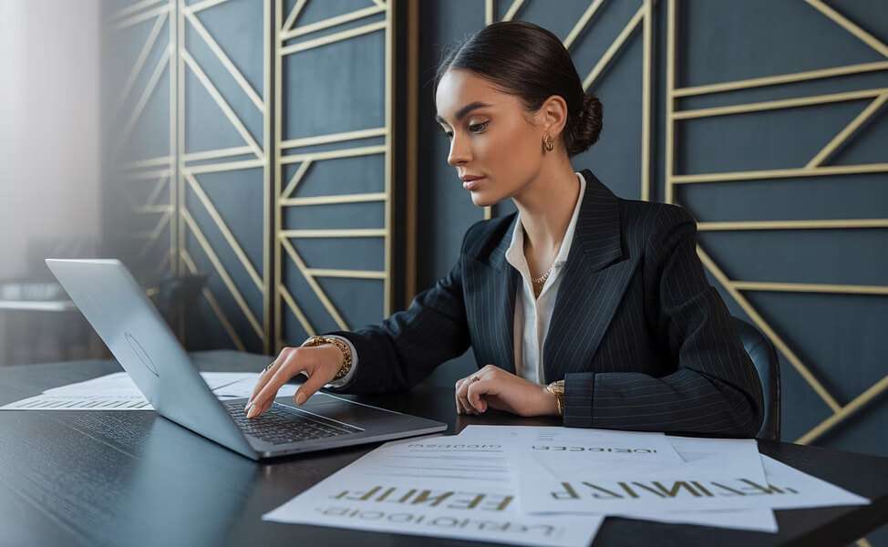 Woman managing event business on laptop - Event Management Course Mumbai